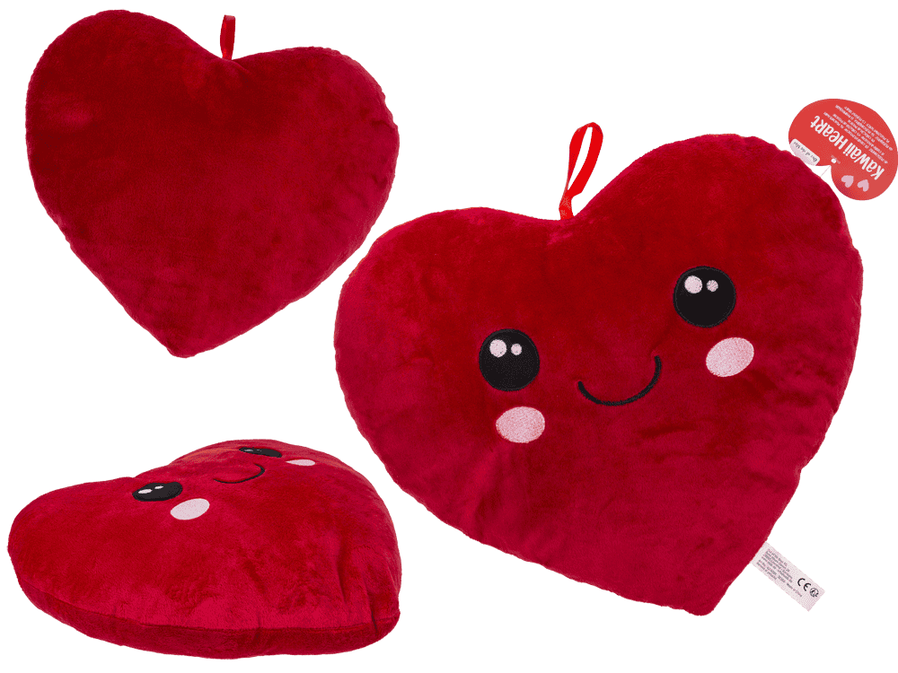 Red plush heart with embroidered face,
