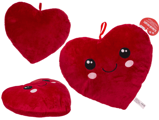 Red plush heart with embroidered face,