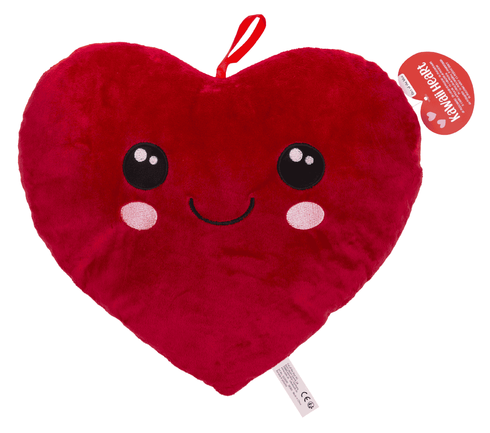Red plush heart with embroidered face,