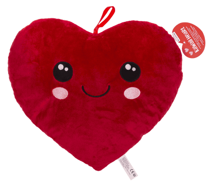 Red plush heart with embroidered face,