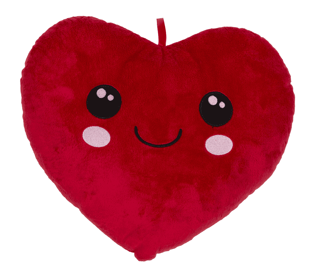 Red plush heart with embroidered face,