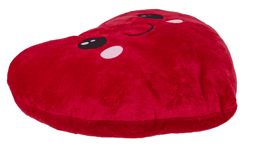 Red plush heart with embroidered face,