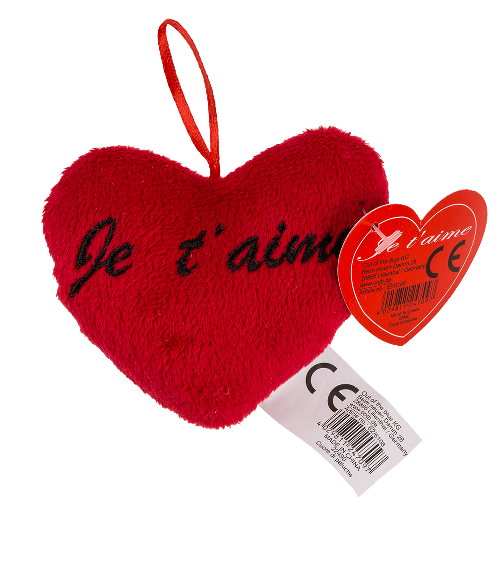 Red plush heart , Je t' aime,