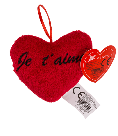 Red plush heart , Je t' aime,