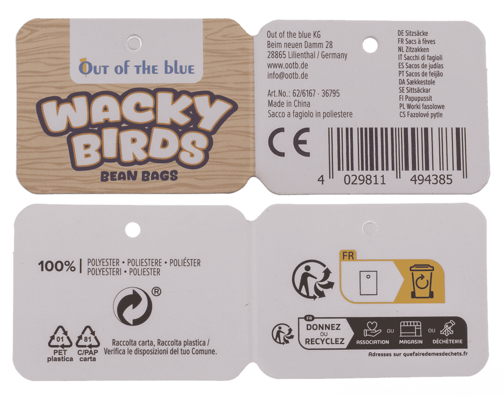 Whacky birds bean bags, 11 cm,