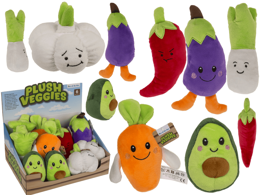 62-6168_000.png Kawaii pluche groenten, 16 cm, 6 verschillende soorten, 12 stuks per display, kleurrijk en schattig.
