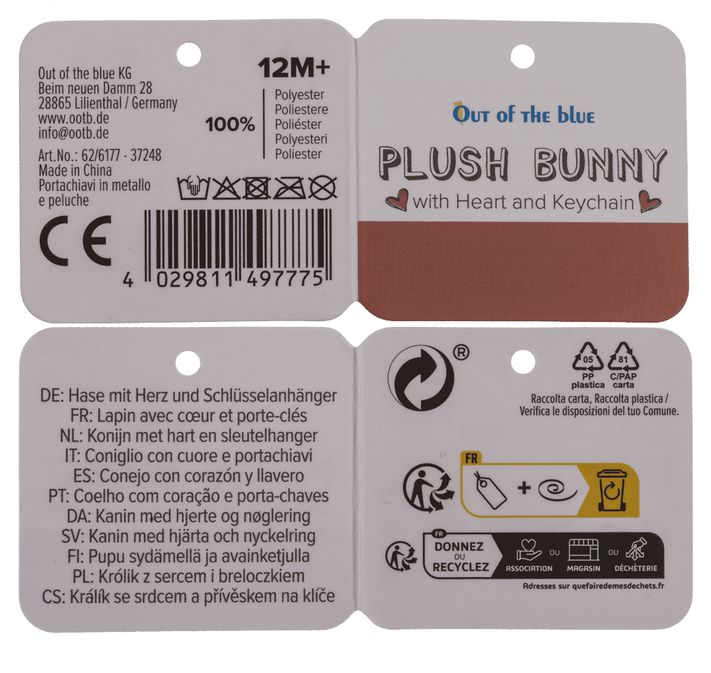 Metal keychain, rabbit with heart,