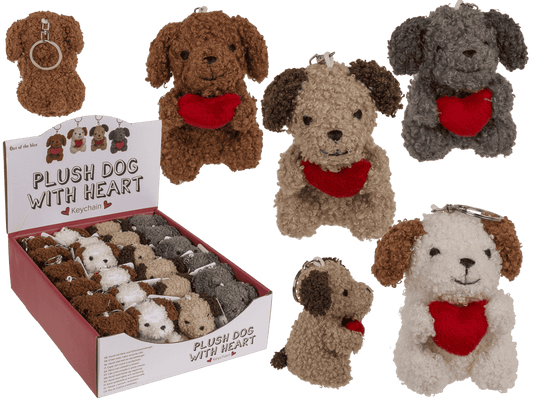 Metal keychain, dog with heart,