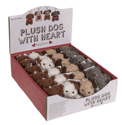 Metal keychain, dog with heart,