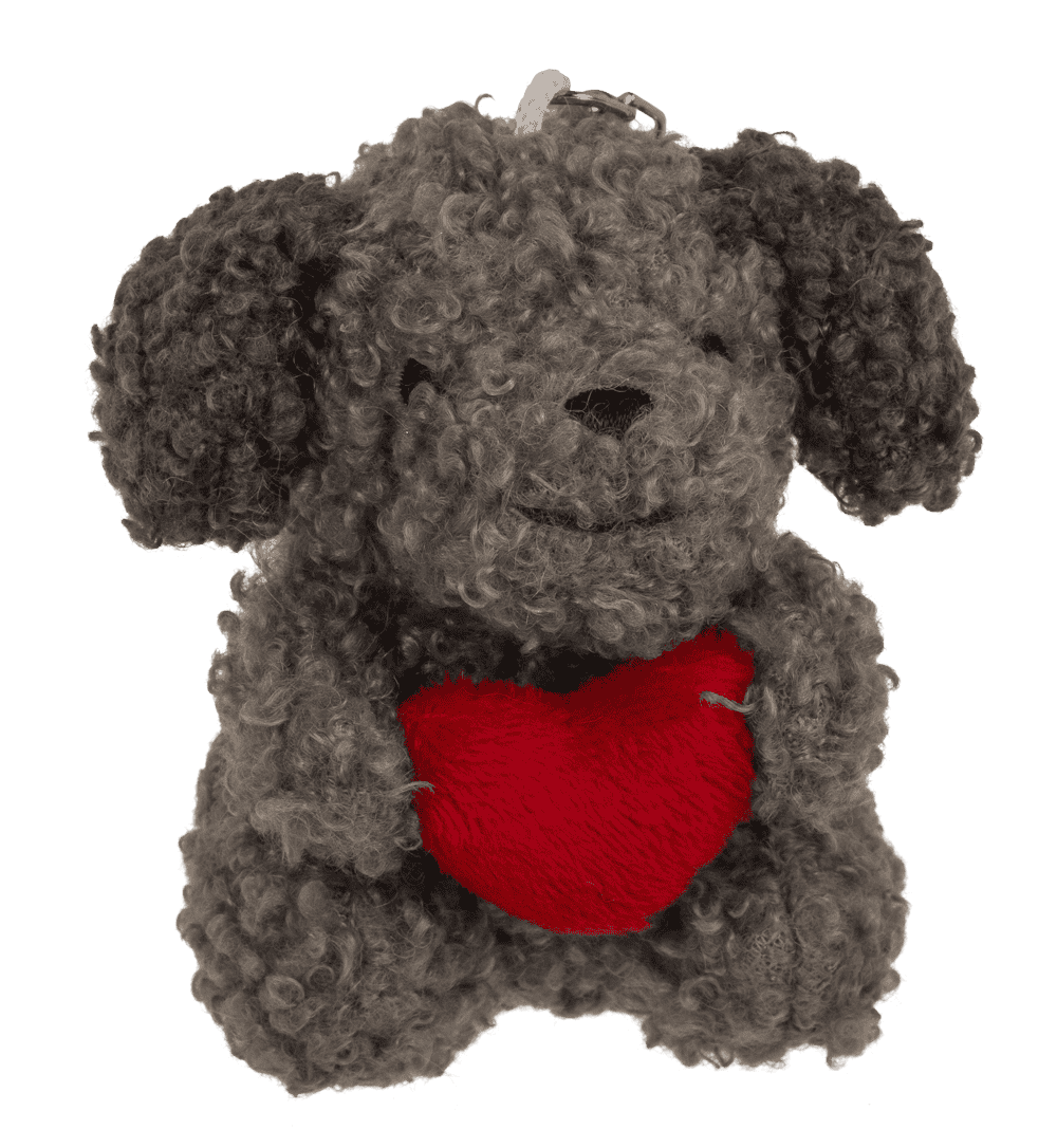 Metal keychain, dog with heart,