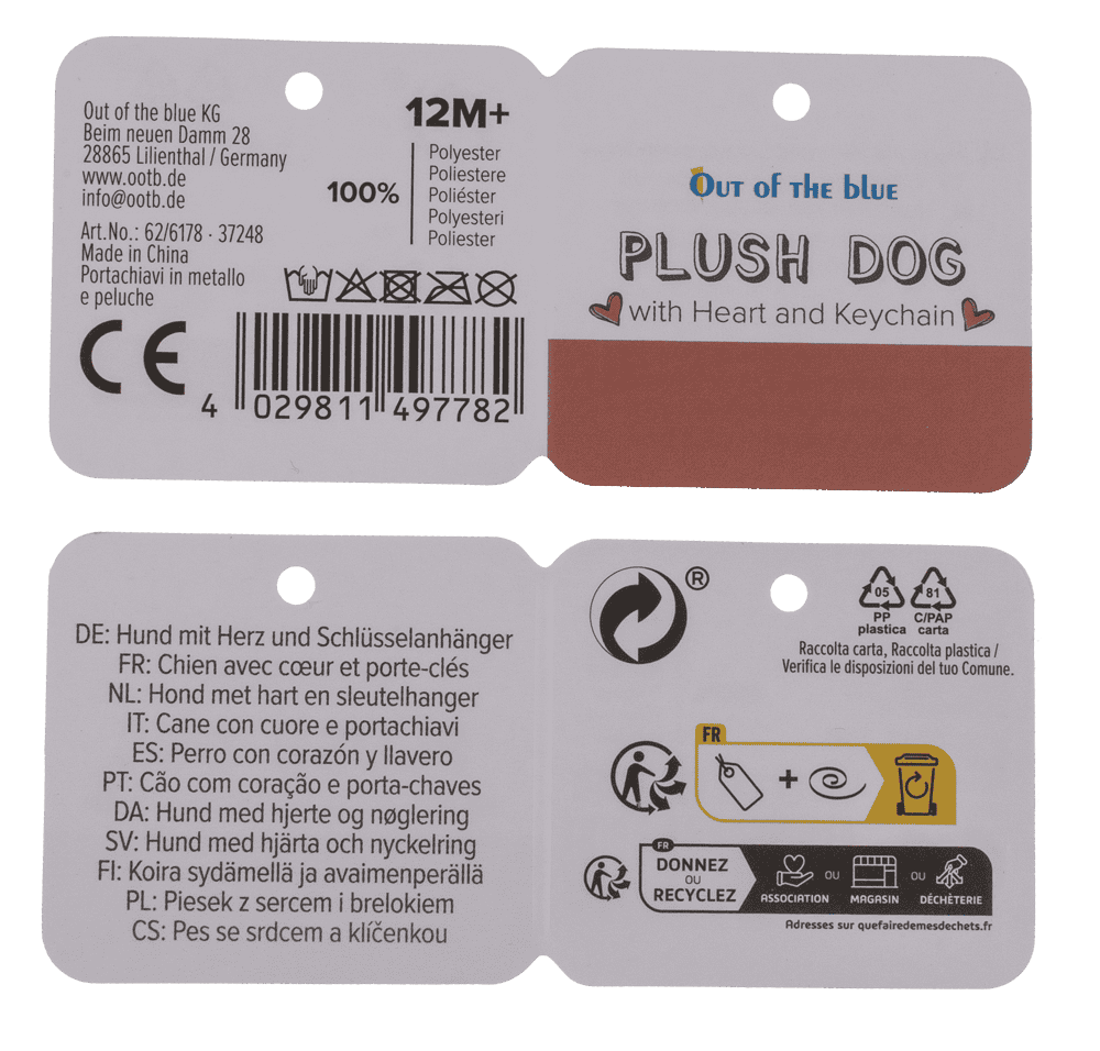 Metal keychain, dog with heart,