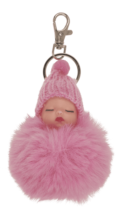 Metall-Schlüsselanhänger,Schlafendes Baby Pom Pom