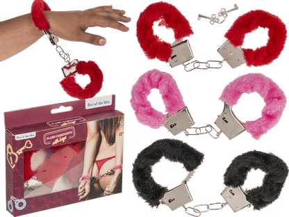 Plush Handcuffs, 3 colours asstd.,