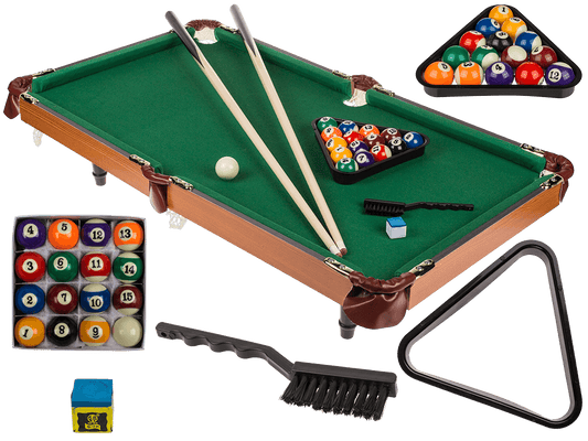 Wooden tabletop pool with 2 cues,