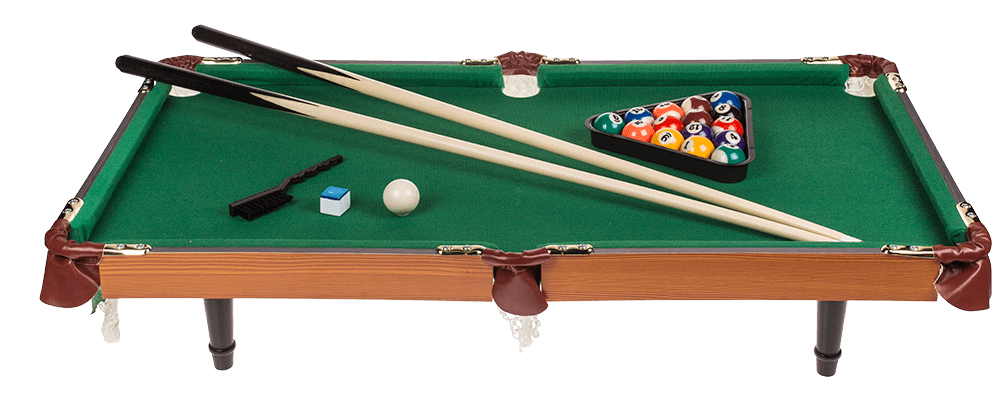 Wooden tabletop pool with 2 cues,