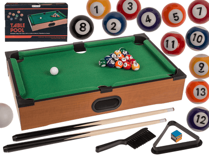 Wooden tabletop pool with 2 cues,