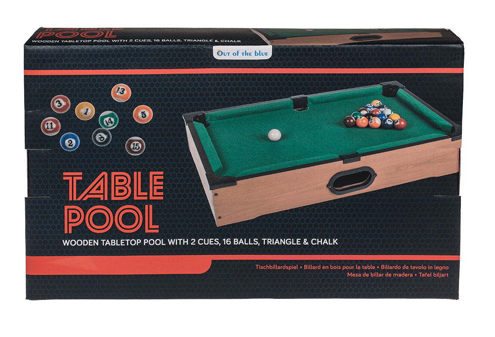 Wooden tabletop pool with 2 cues,