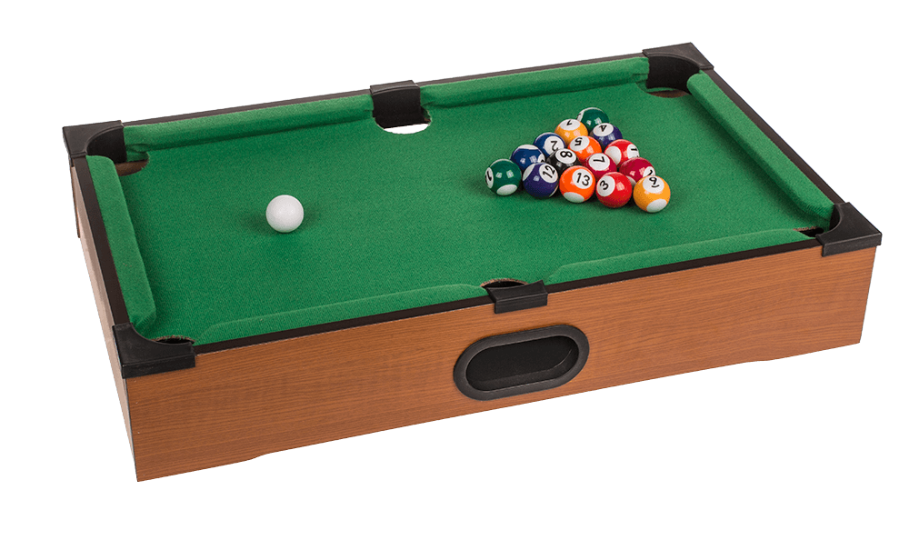 Wooden tabletop pool with 2 cues,