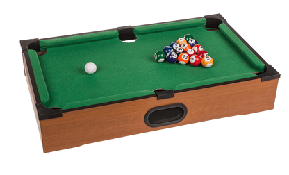 Wooden tabletop pool with 2 cues,
