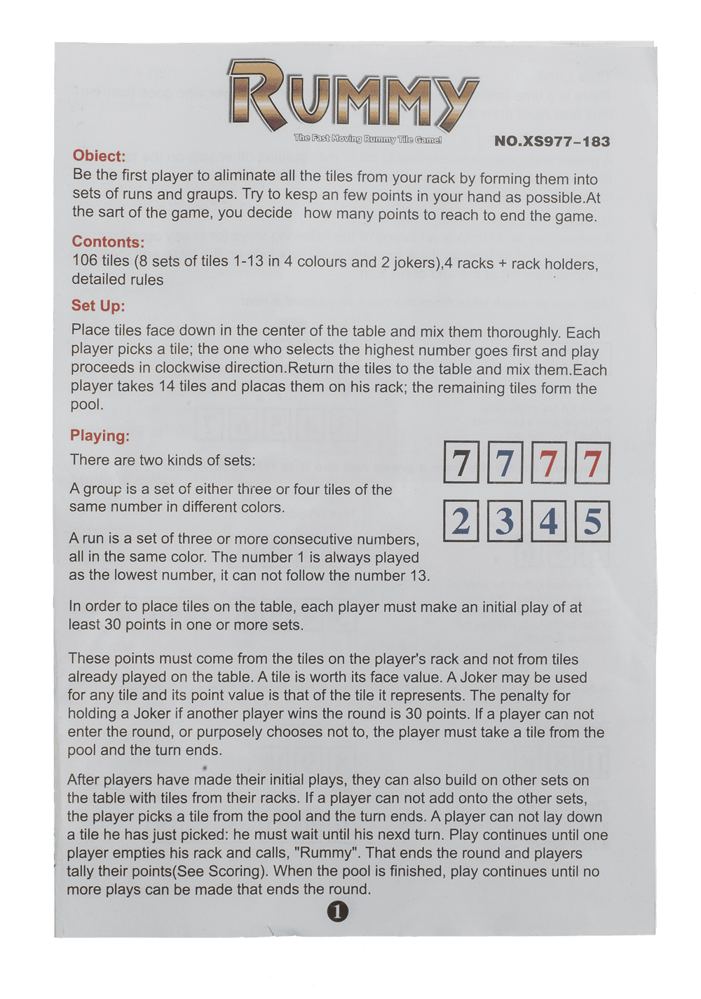 Rummy Game, 10,5 cm.