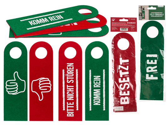 Felt door sign with German lettering,