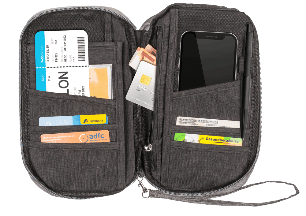 Travel Document, Wallet and Phone Organiser,
