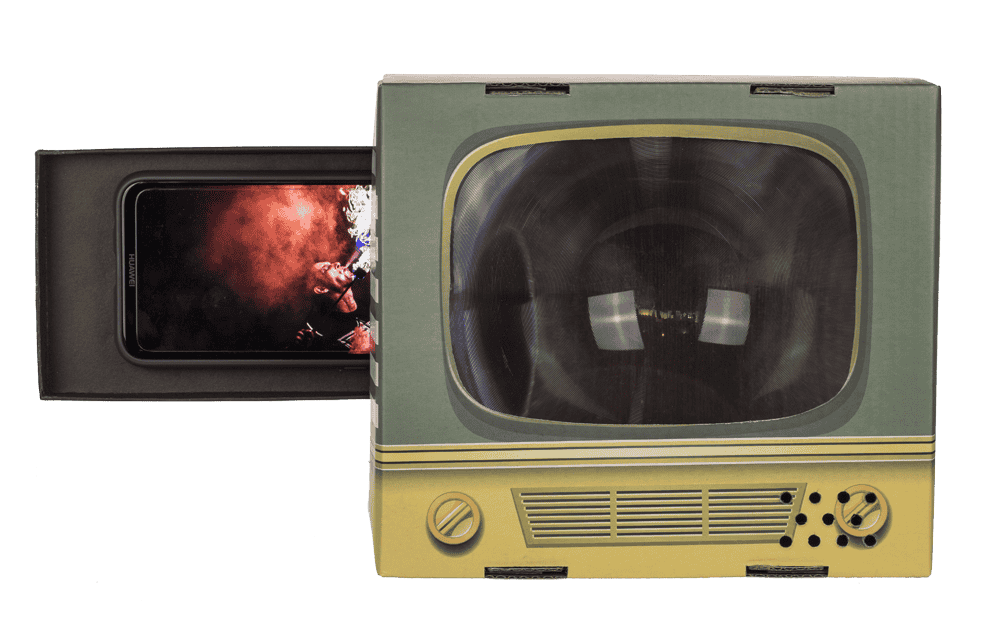 Smartphone magnifying glass, retro television,