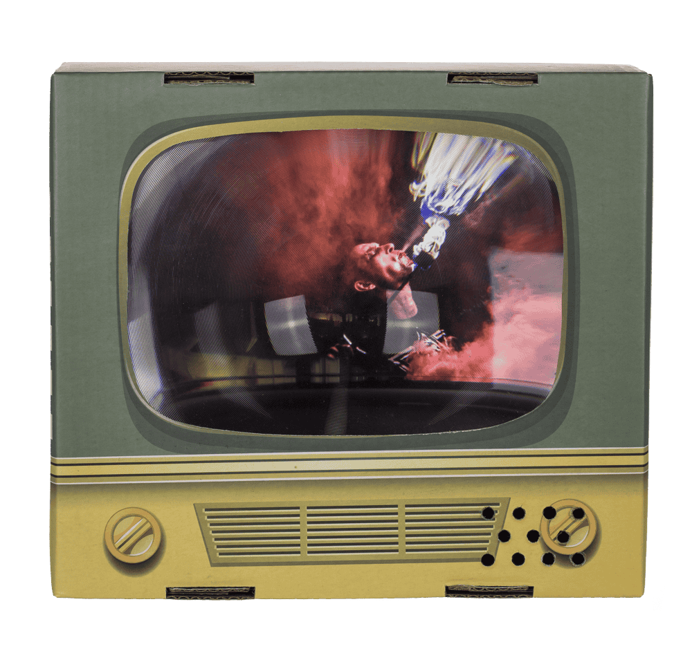 Smartphone magnifying glass, retro television,