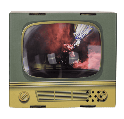 Smartphone magnifying glass, retro television,