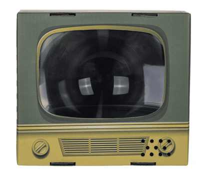 Smartphone magnifying glass, retro television,