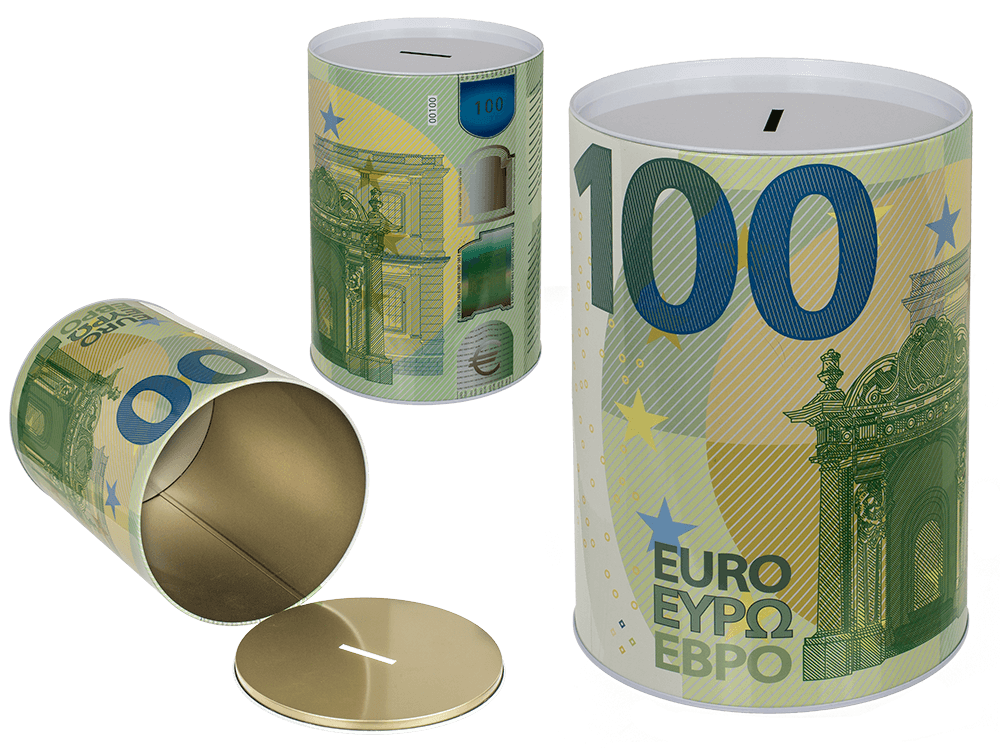 Metal savings bank, XXL 100 Euro Note,