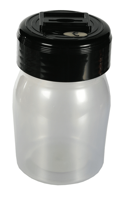 Plastic savings bank with € counter and display,