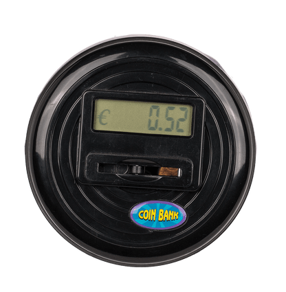 Plastic savings bank with € counter and display,