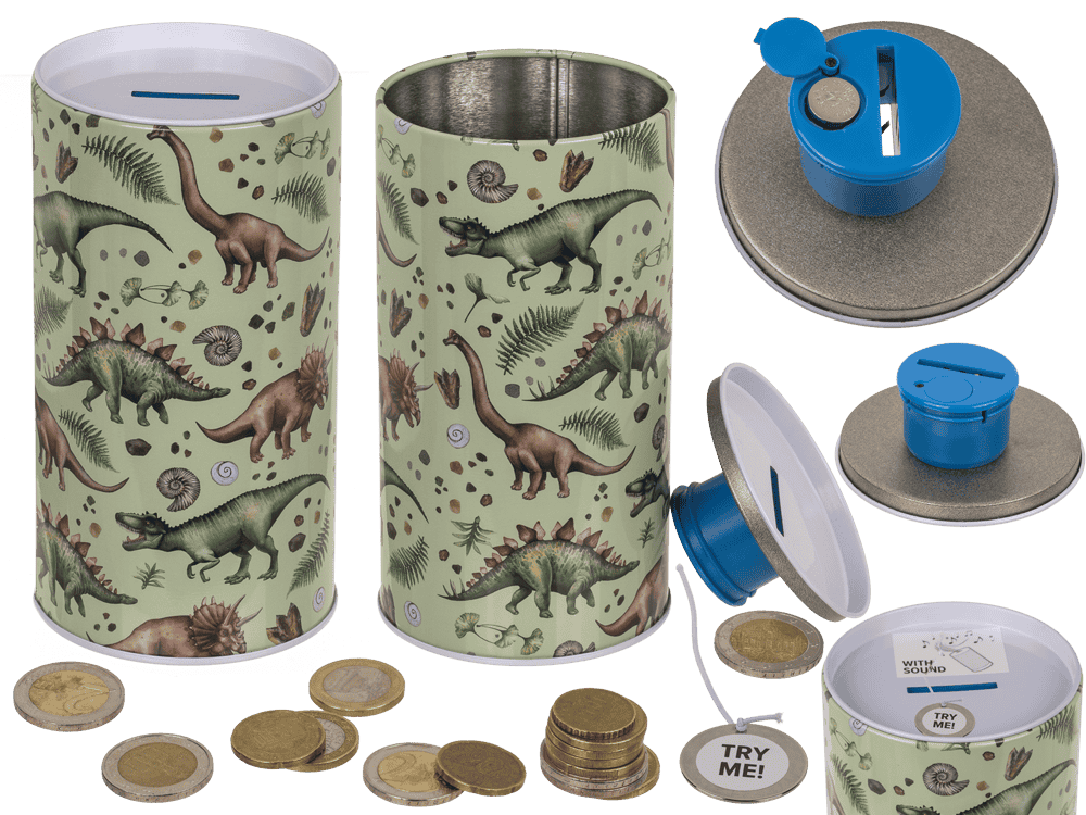 Metal money bank with sound, Dinosaur,