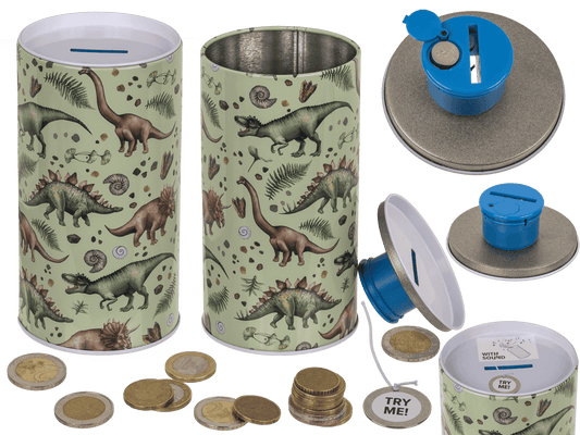 Metal money bank with sound, Dinosaur,