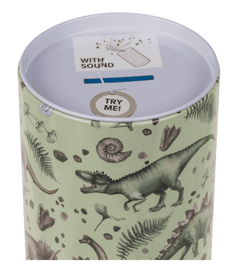 Metal money bank with sound, Dinosaur,