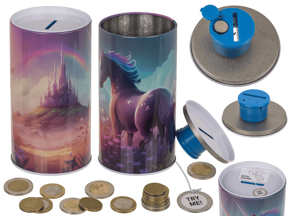 Metal money bank with sound, Unicorn,