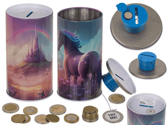 Metal money bank with sound, Unicorn,