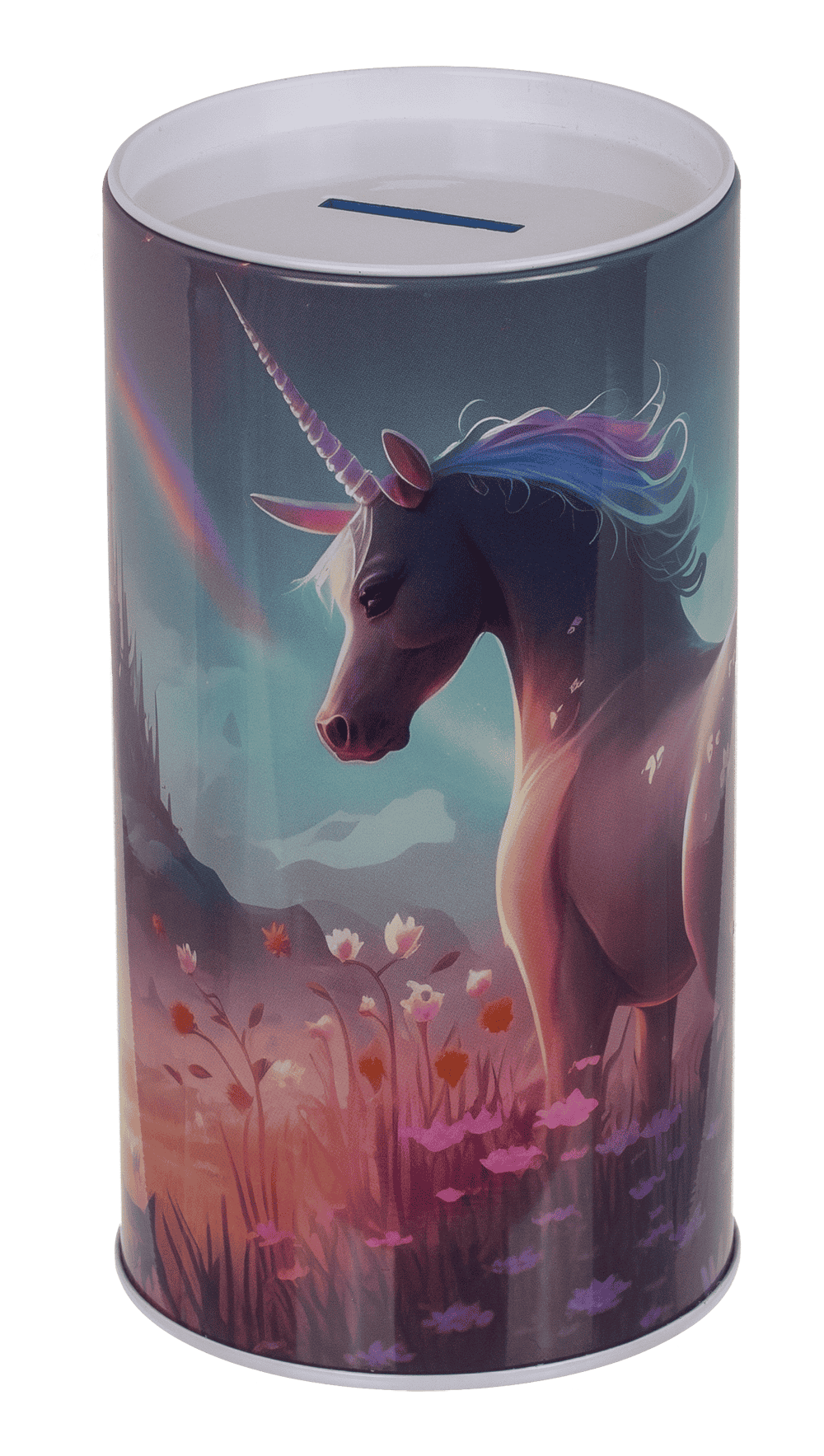 Hucha de metal con sonido, unicornio. 8 x 15,5 cm