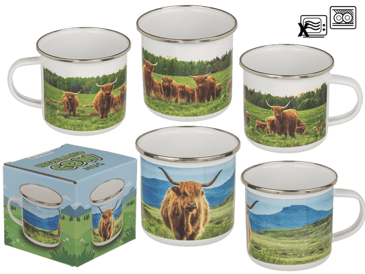 Aluminium/Enamel Mug, Highland cow, 8 x 8 cm,