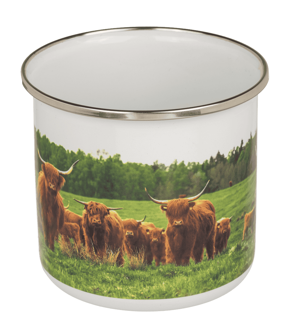 Tasse en aluminium/émail, vache Highland