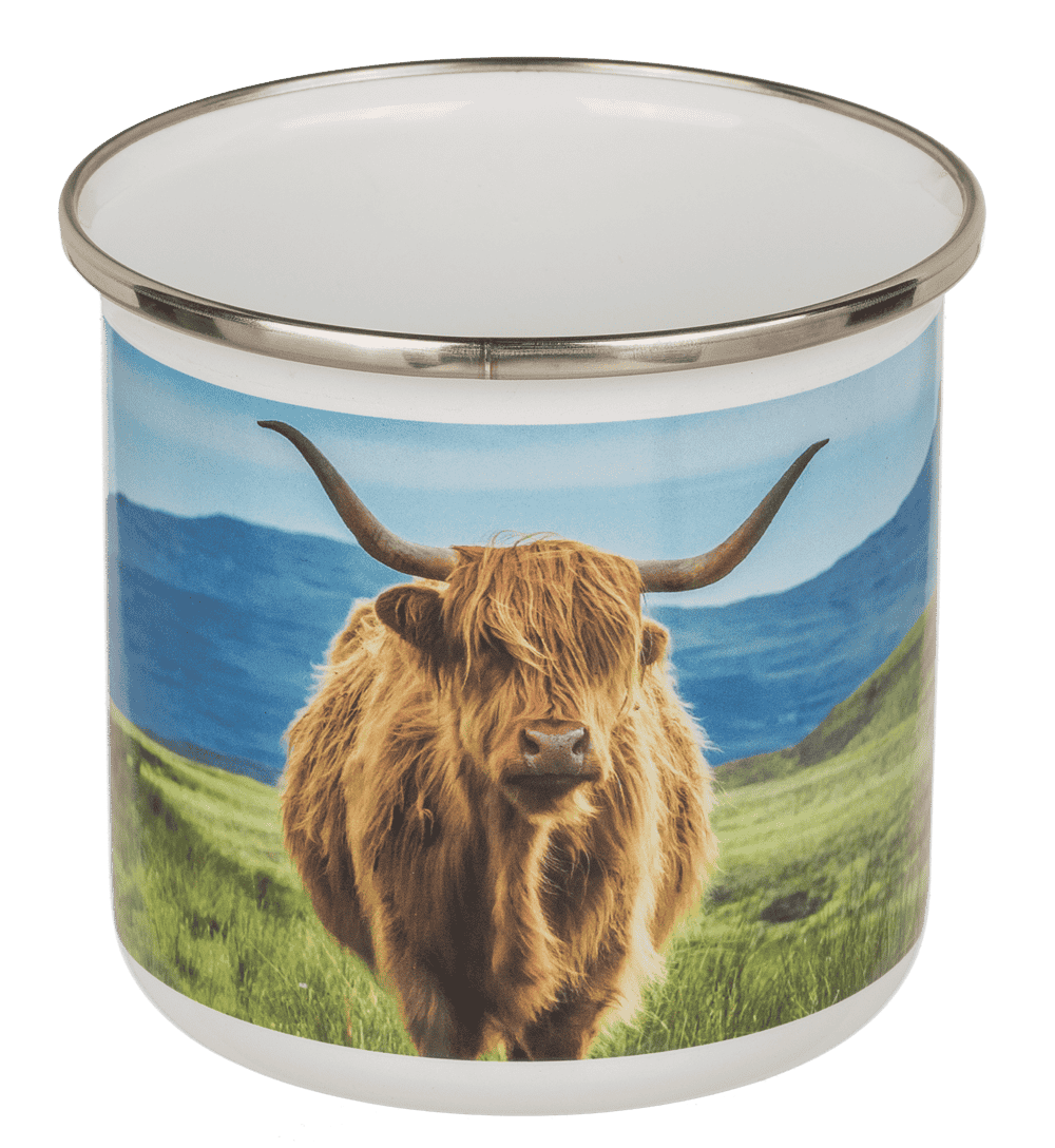 Tasse en aluminium/émail, vache Highland
