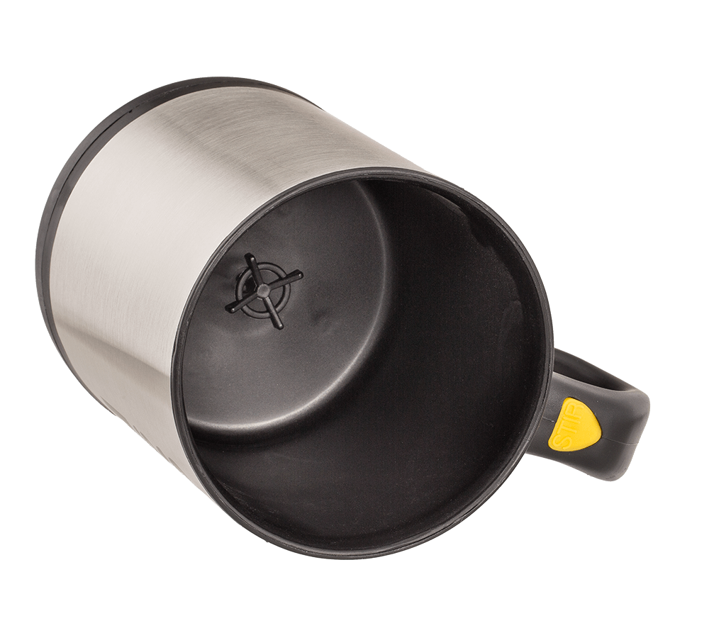 Self stirring mug, stainless steel with plastic,