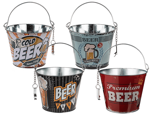 Metal Beer Bucket with Bottle Opener, Vintage