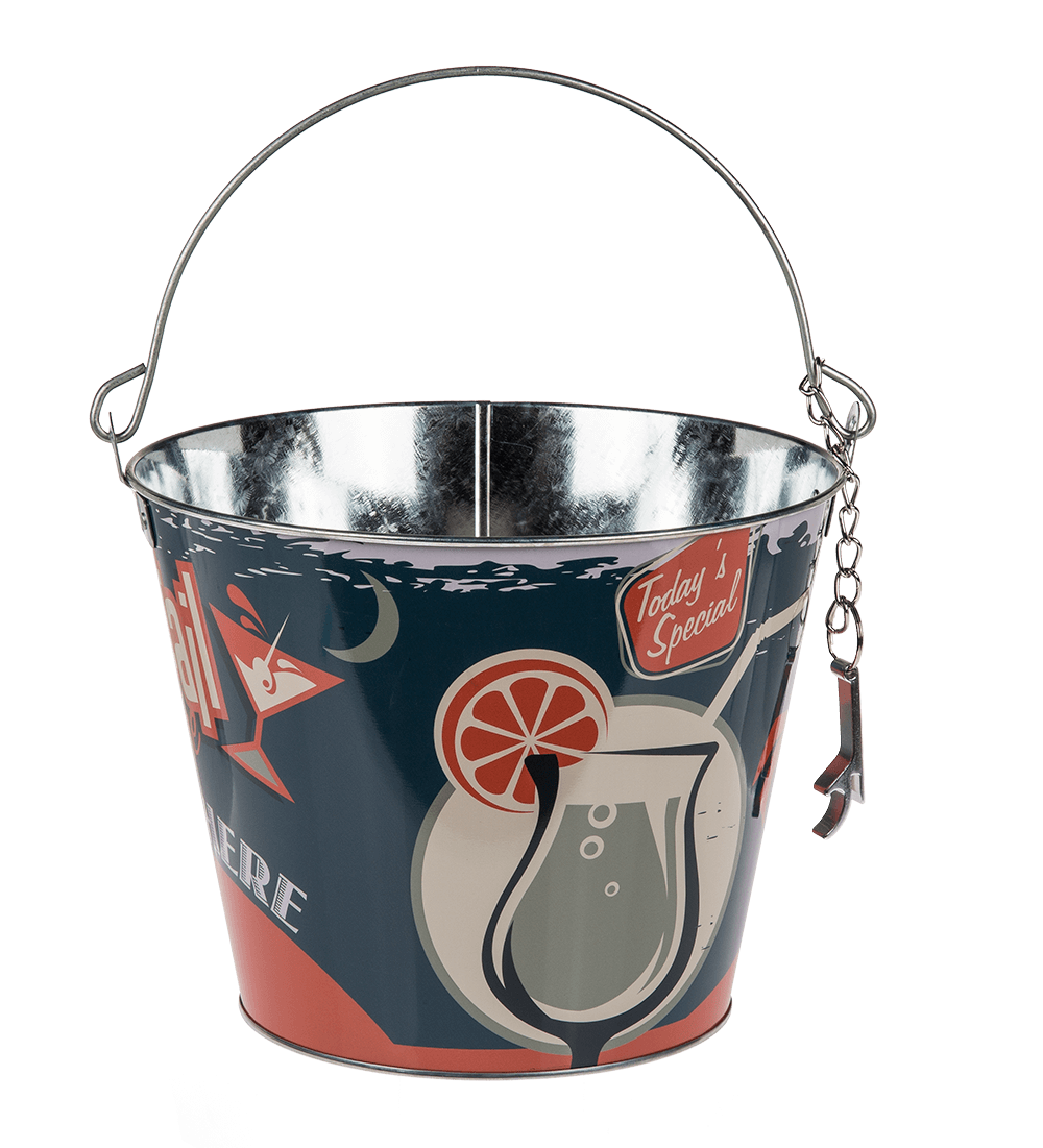 Metal Beer Bucket with Bottle Opener, Vintage
