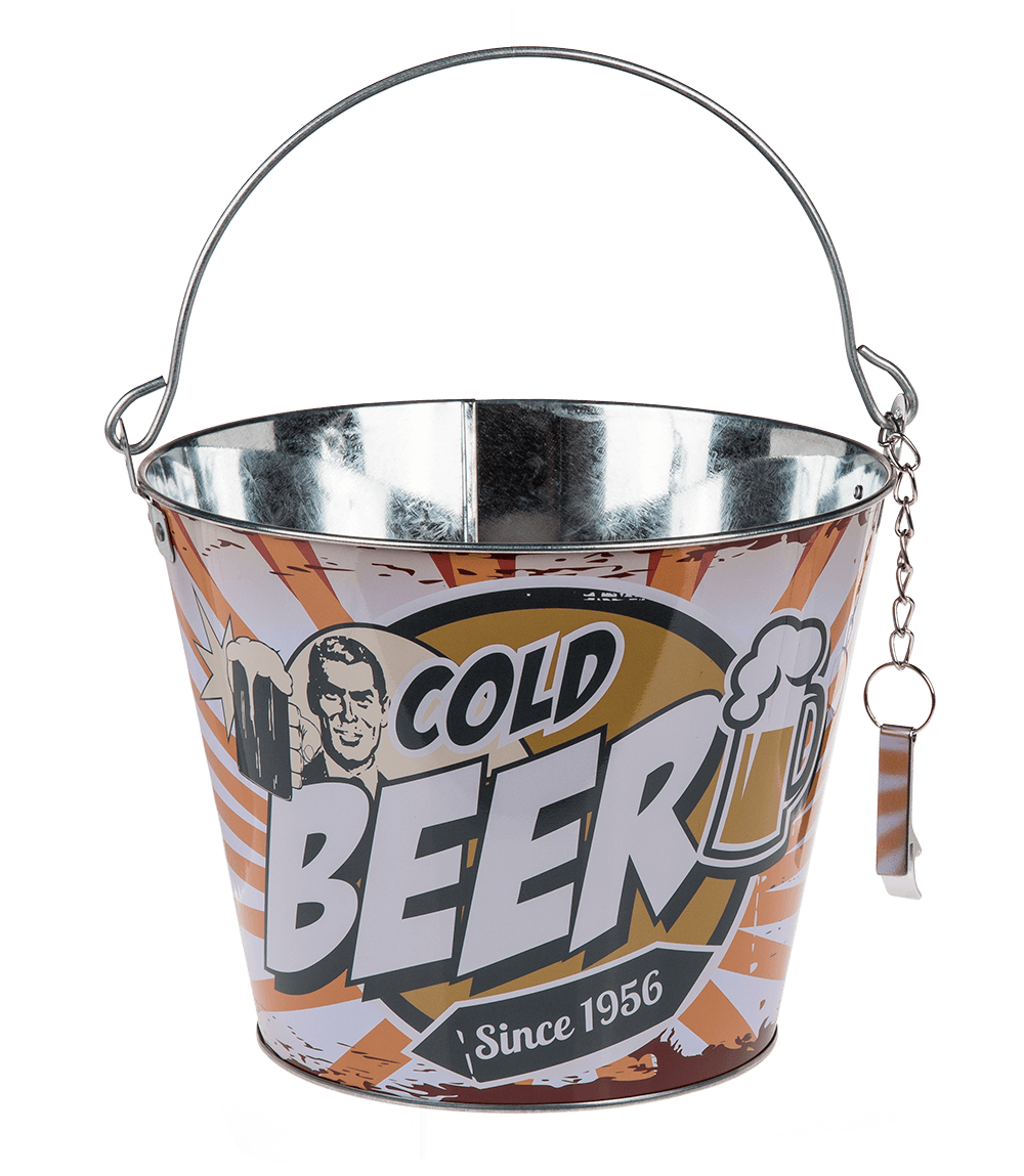 Metal Beer Bucket with Bottle Opener, Vintage