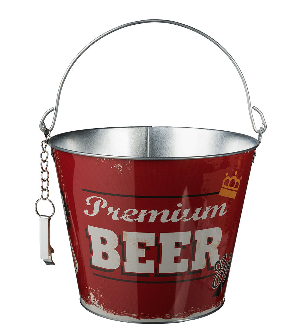 Metal Beer Bucket with Bottle Opener, Vintage