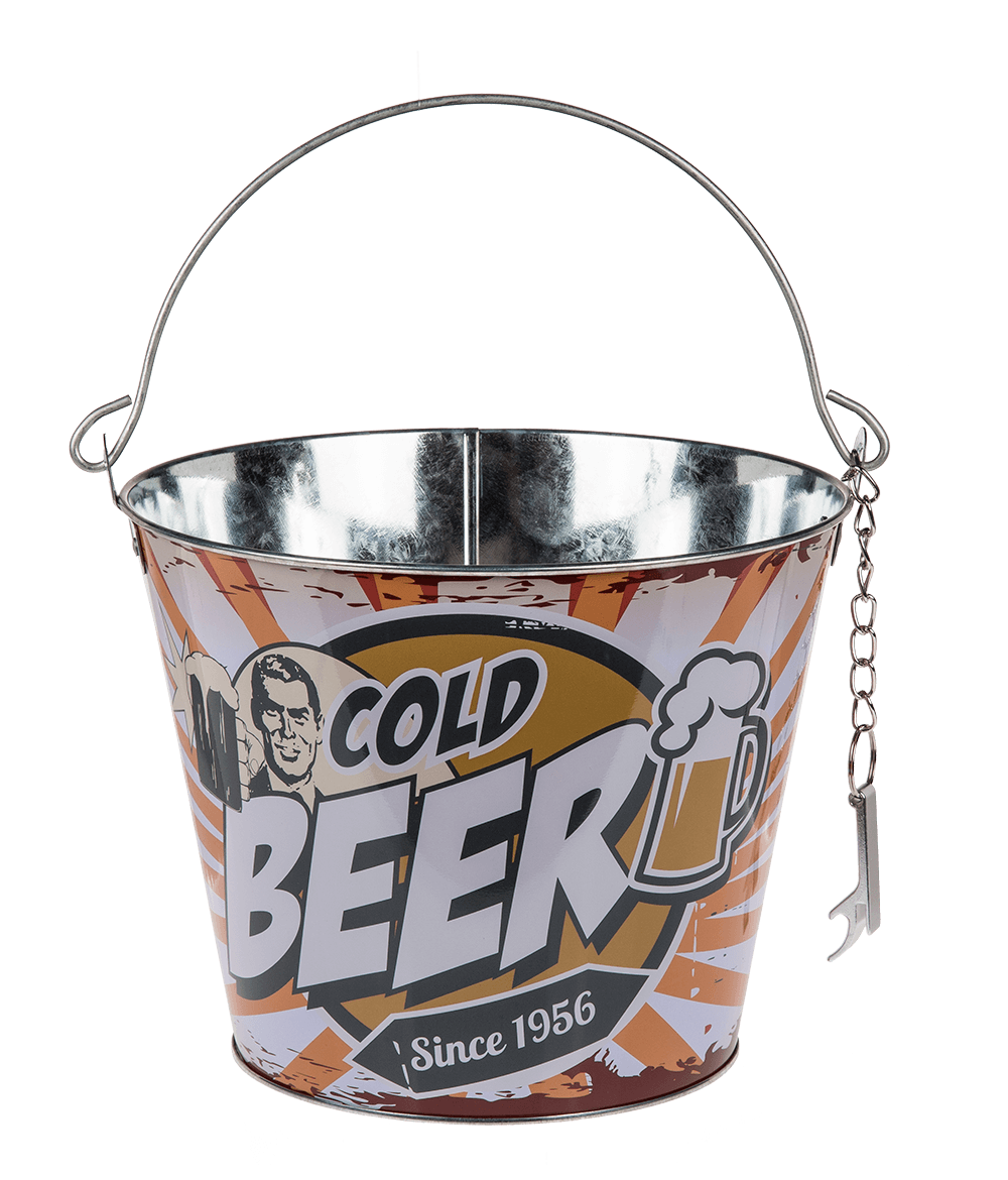 Metal Beer Bucket with Bottle Opener, Vintage