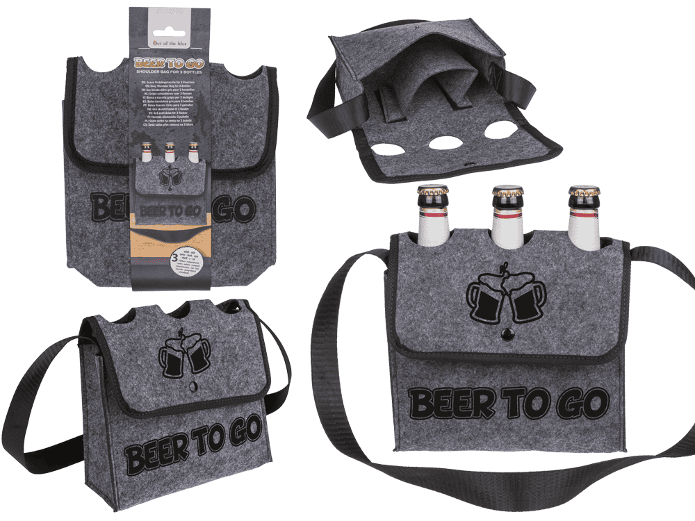 Grey shoulder bag, Beer to go, for 3 bottles
