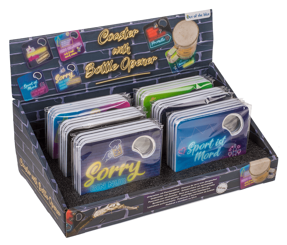 Coaster with bottle opener, German wordings,